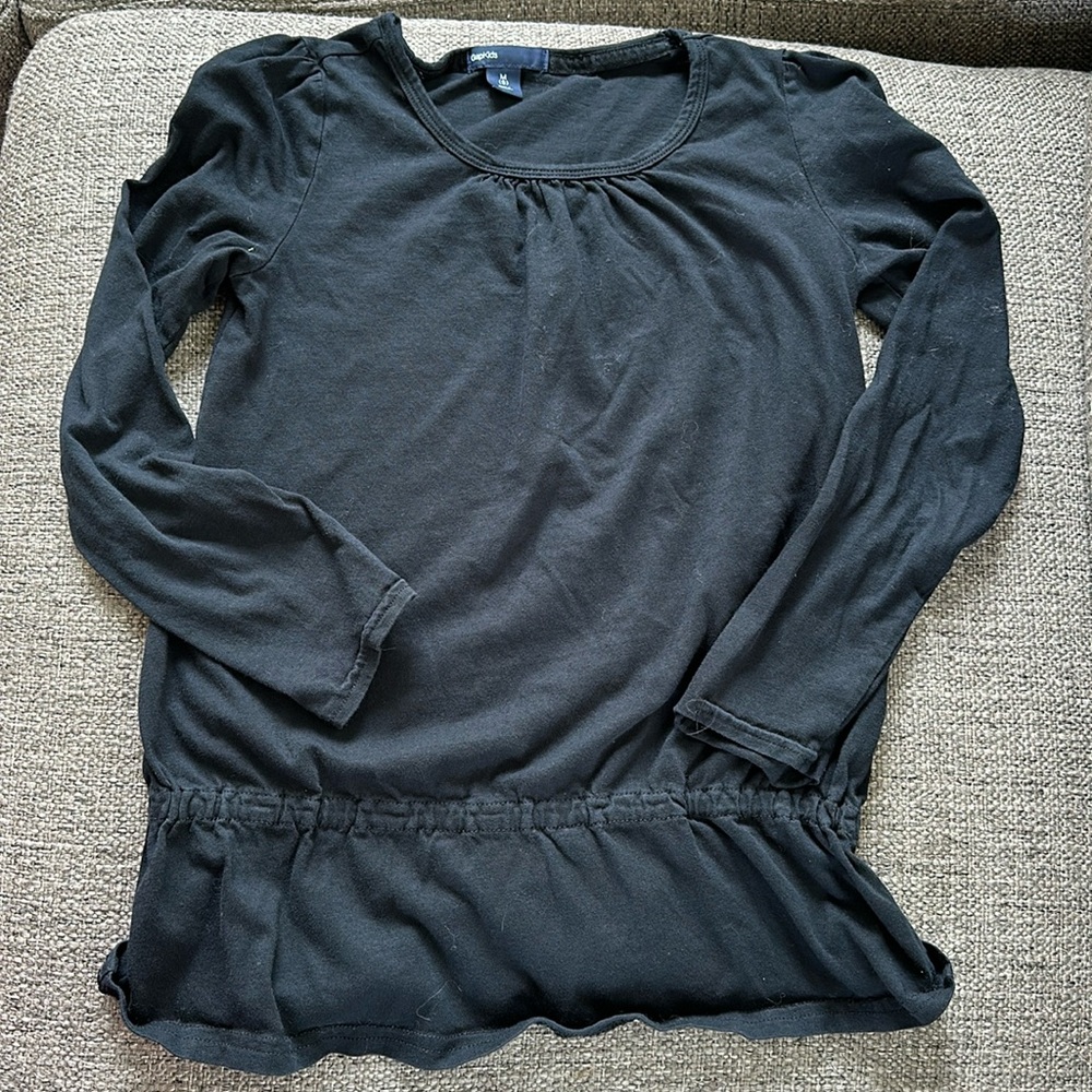 Gap Kids Girls Cinched Waist Long Sleeve Top Black Ruched Neckline Size M 8